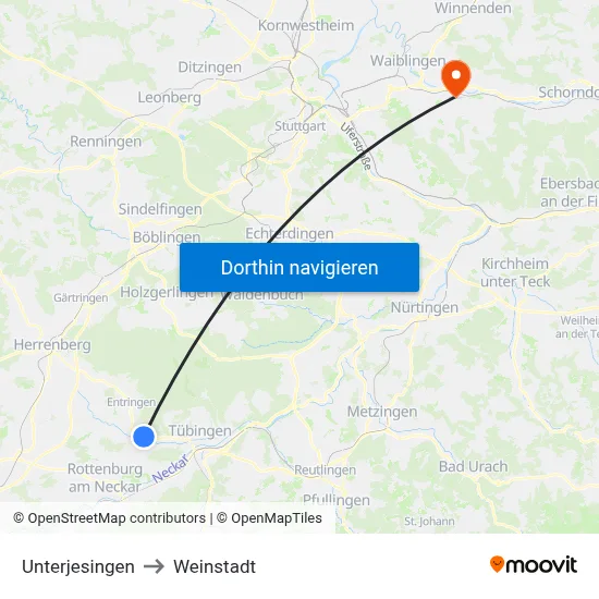 Unterjesingen to Weinstadt map