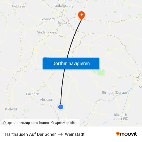 Harthausen Auf Der Scher to Weinstadt map
