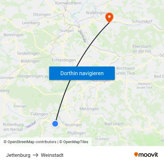 Jettenburg to Weinstadt map