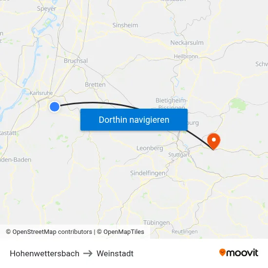 Hohenwettersbach to Weinstadt map