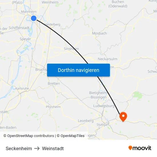 Seckenheim to Weinstadt map