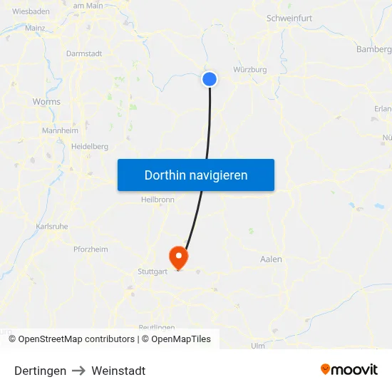 Dertingen to Weinstadt map
