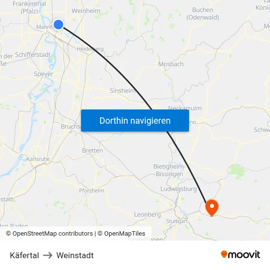 Käfertal to Weinstadt map