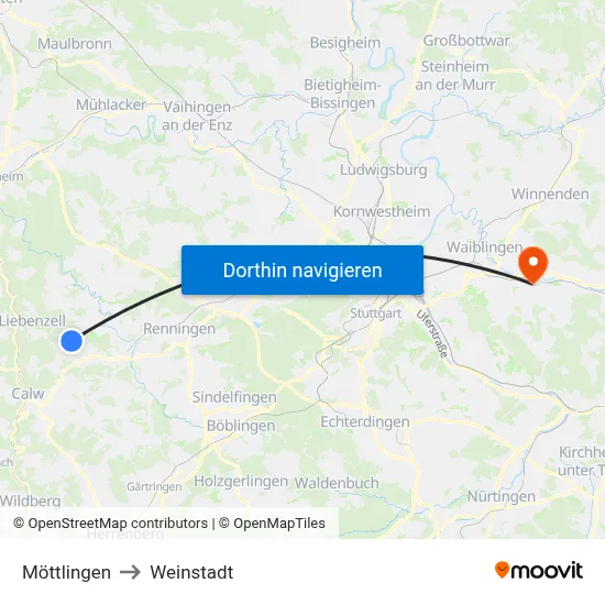 Möttlingen to Weinstadt map