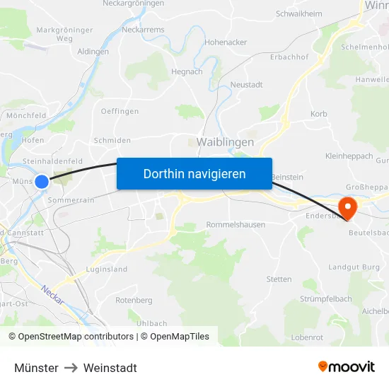 Münster to Weinstadt map