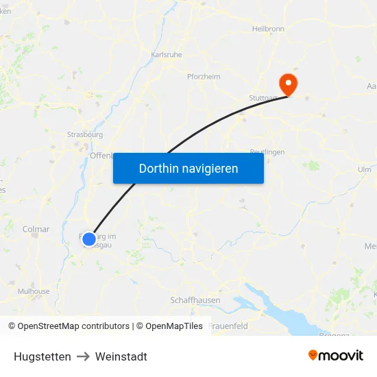 Hugstetten to Weinstadt map