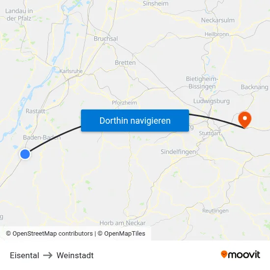 Eisental to Weinstadt map