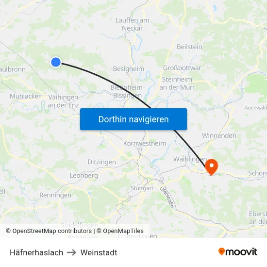 Häfnerhaslach to Weinstadt map
