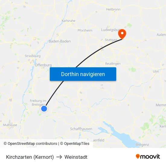 Kirchzarten (Kernort) to Weinstadt map