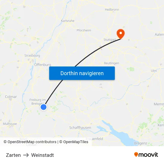 Zarten to Weinstadt map