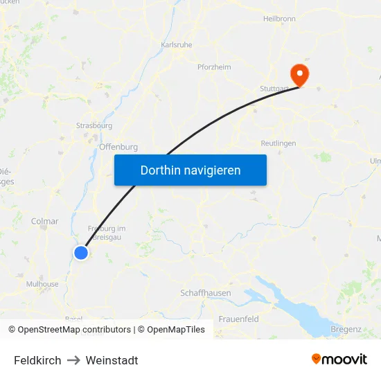 Feldkirch to Weinstadt map