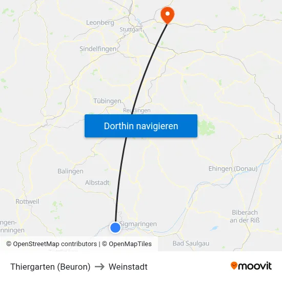 Thiergarten (Beuron) to Weinstadt map