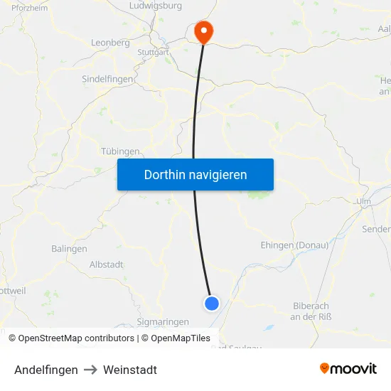 Andelfingen to Weinstadt map