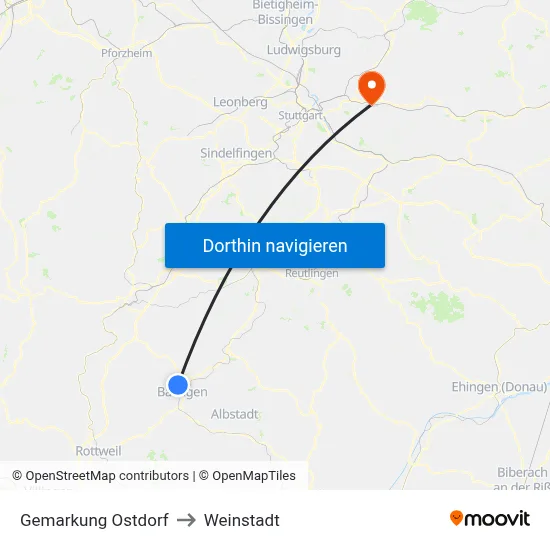 Gemarkung Ostdorf to Weinstadt map