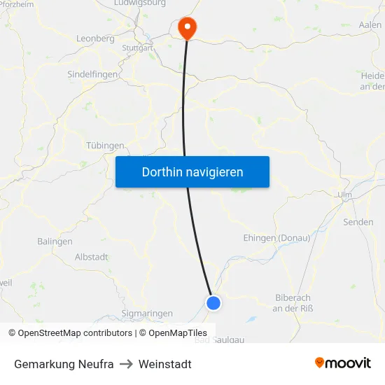 Gemarkung Neufra to Weinstadt map