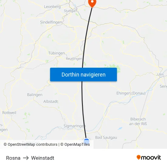 Rosna to Weinstadt map