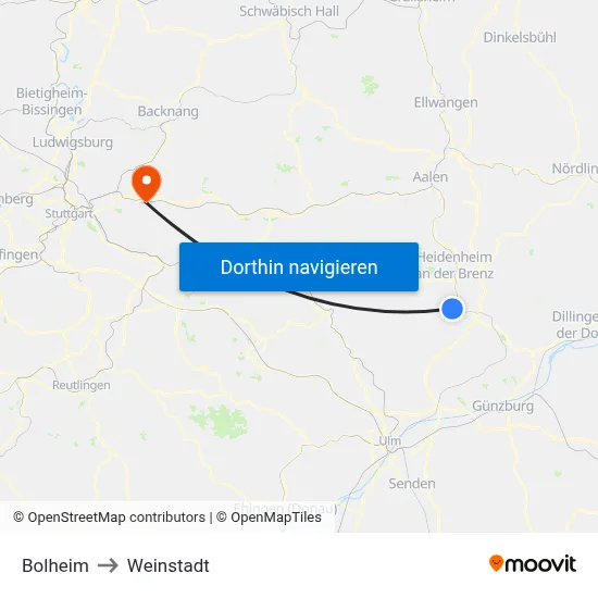 Bolheim to Weinstadt map
