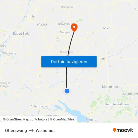 Otterswang to Weinstadt map