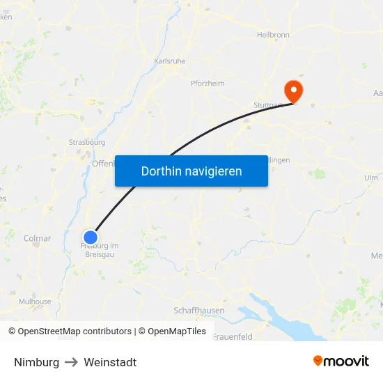 Nimburg to Weinstadt map