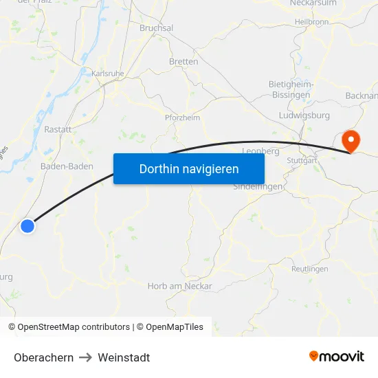 Oberachern to Weinstadt map