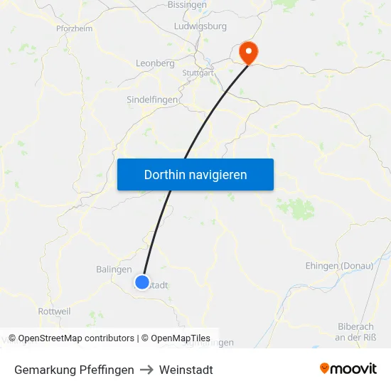 Gemarkung Pfeffingen to Weinstadt map