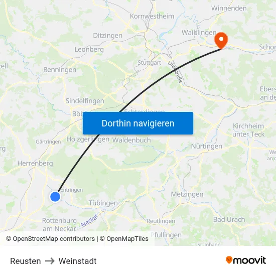 Reusten to Weinstadt map
