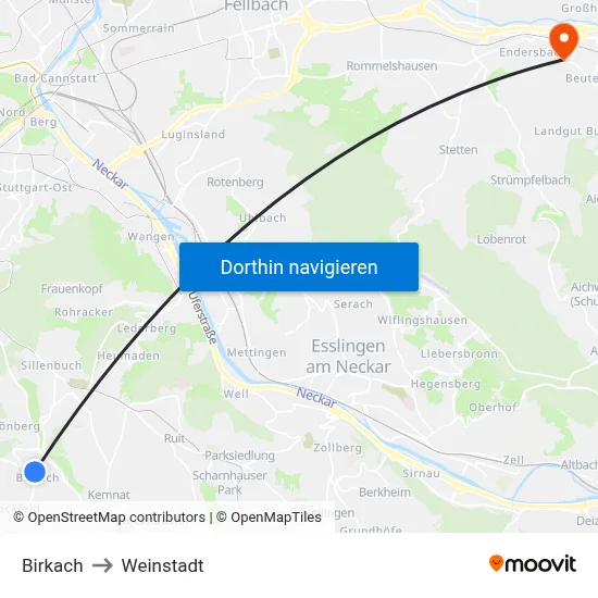 Birkach to Weinstadt map