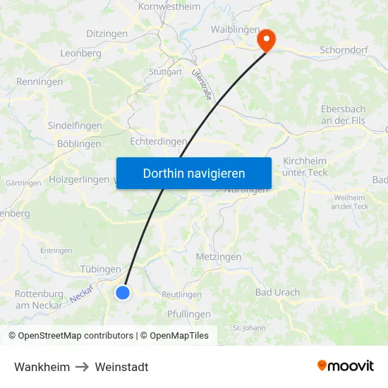 Wankheim to Weinstadt map