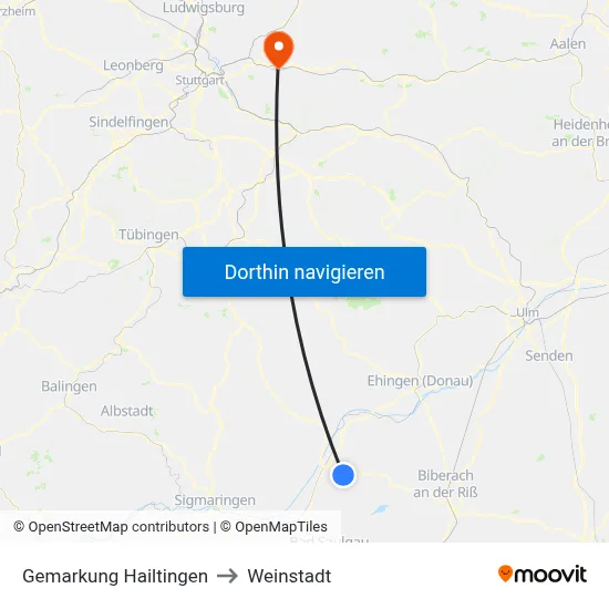 Gemarkung Hailtingen to Weinstadt map