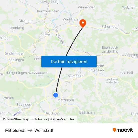 Mittelstadt to Weinstadt map