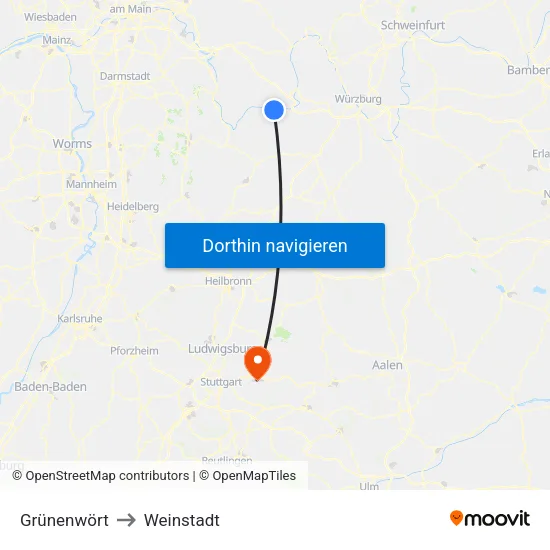 Grünenwört to Weinstadt map