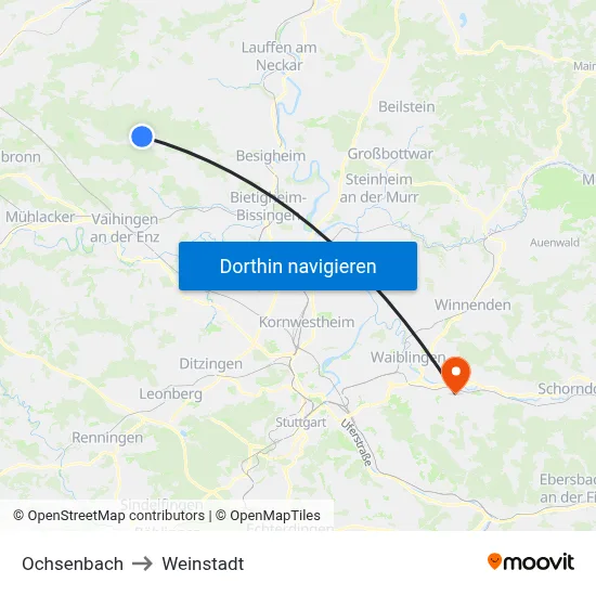 Ochsenbach to Weinstadt map