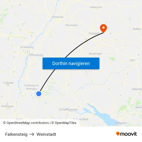 Falkensteig to Weinstadt map