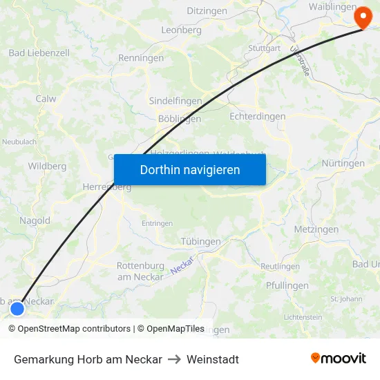 Gemarkung Horb am Neckar to Weinstadt map