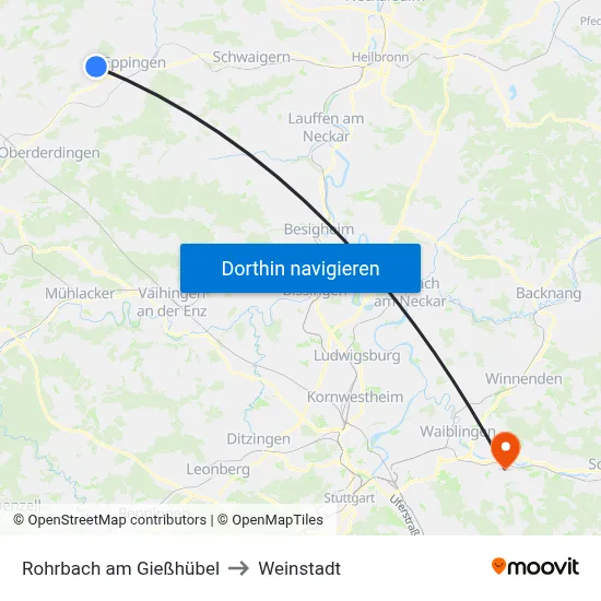 Rohrbach am Gießhübel to Weinstadt map