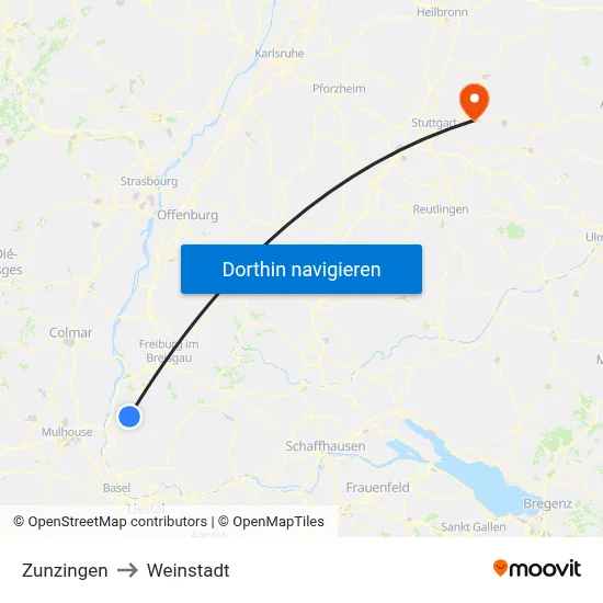 Zunzingen to Weinstadt map
