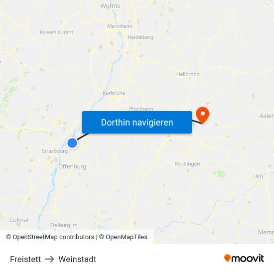Freistett to Weinstadt map