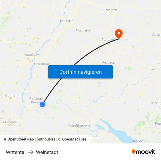 Wittental to Weinstadt map