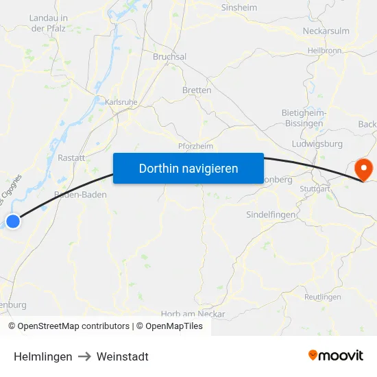 Helmlingen to Weinstadt map