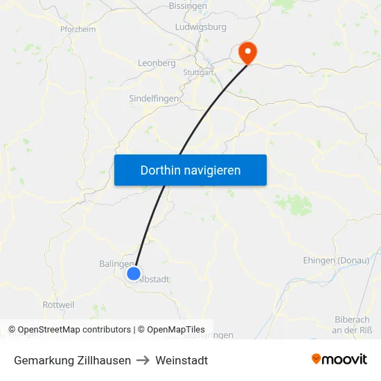 Gemarkung Zillhausen to Weinstadt map