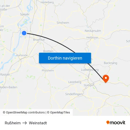 Rußheim to Weinstadt map