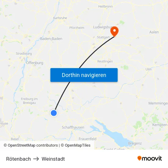 Rötenbach to Weinstadt map