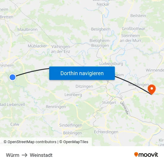 Würm to Weinstadt map
