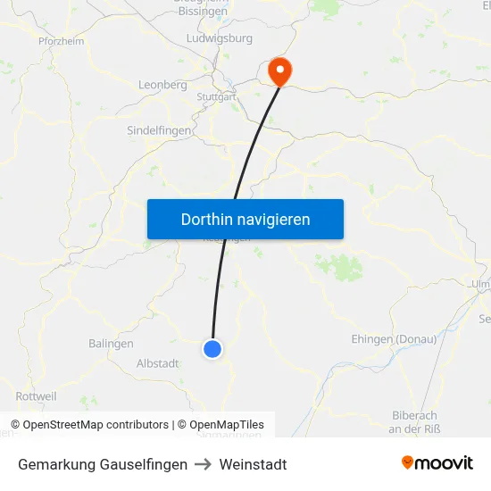 Gemarkung Gauselfingen to Weinstadt map