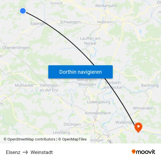 Elsenz to Weinstadt map