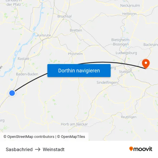Sasbachried to Weinstadt map