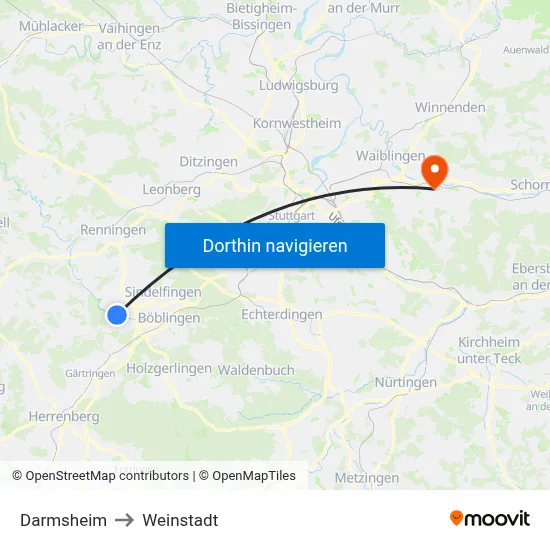 Darmsheim to Weinstadt map