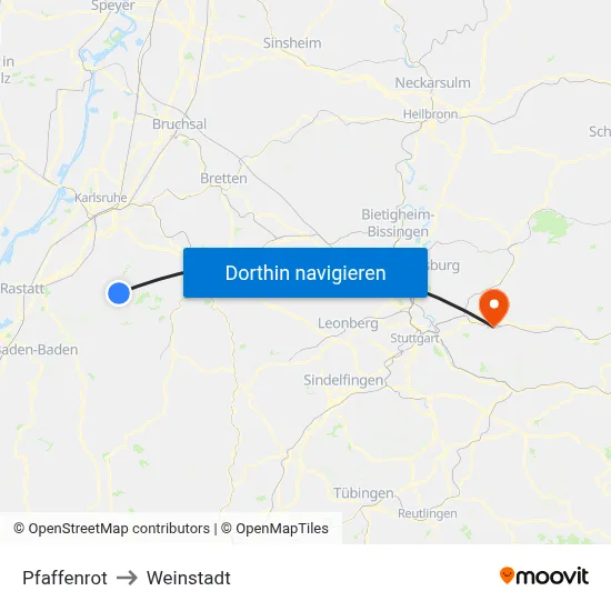Pfaffenrot to Weinstadt map