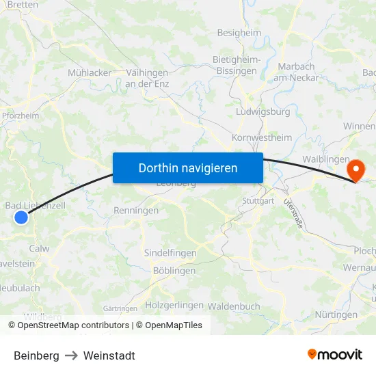 Beinberg to Weinstadt map