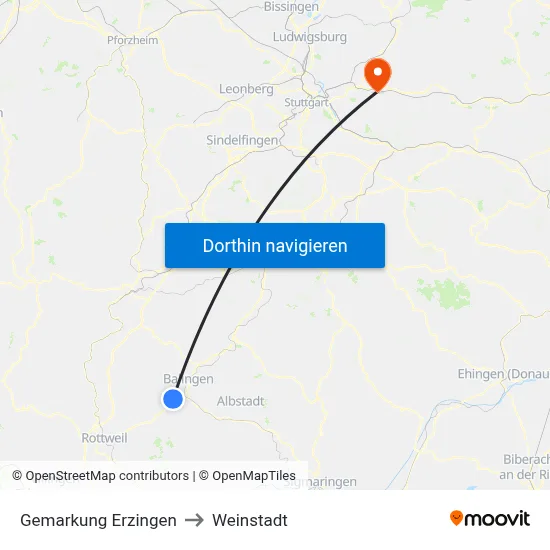 Gemarkung Erzingen to Weinstadt map